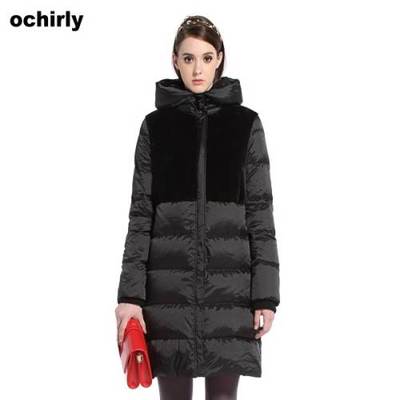 Ochirly欧时力拼接连帽中长羽绒大衣 音像制品与羽绒制造的跨界融合